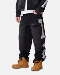 MNML Skeleton Baggy Denim Jeans Washed Black