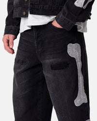 MNML Skeleton Baggy Denim Jeans Washed Black