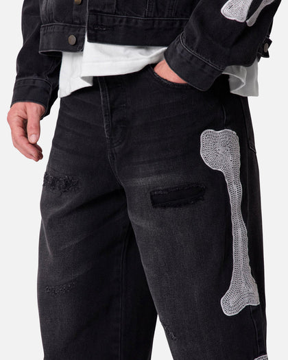 MNML Skeleton Baggy Denim Jeans Washed Black