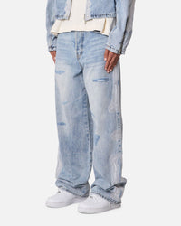 MNML Skeleton Baggy Denim Jeans Washed Blue
