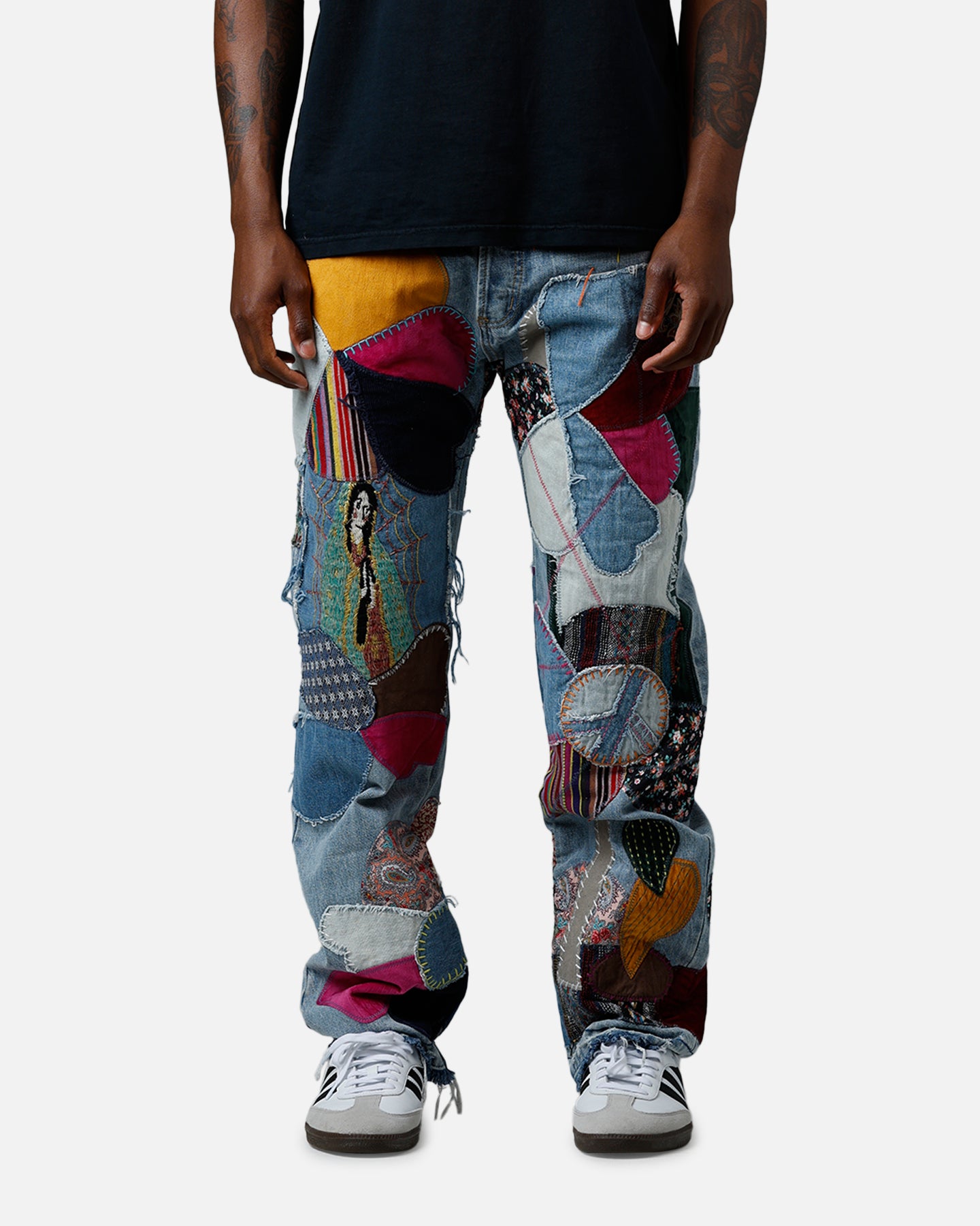 MNML V647 Baggy Patchwork Denim Jeans Blue Multi | Culture Kings NZ