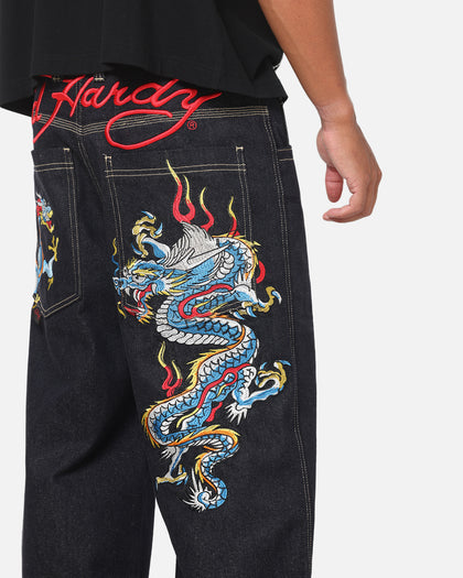 Ed Hardy Dragon Ultra Wide Leg Jeans Indigo Denim