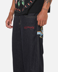 Ed Hardy Dragon Ultra Wide Leg Jeans Indigo Denim