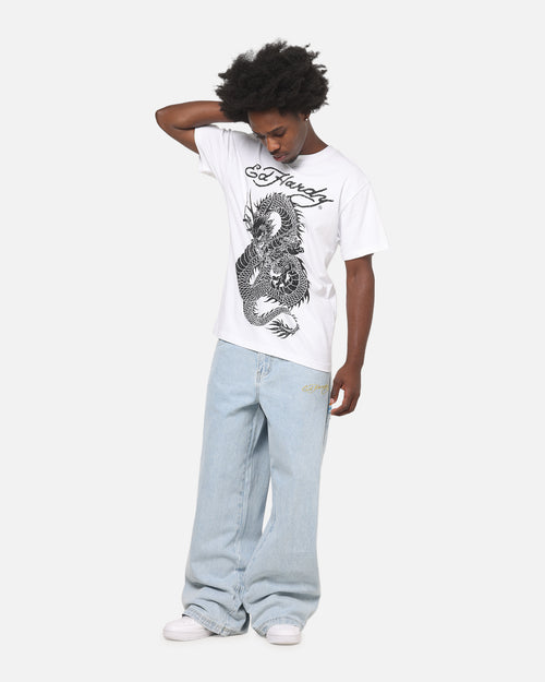 Ed Hardy Dragon Ultra Wide Leg Jeans Light Wash Blue