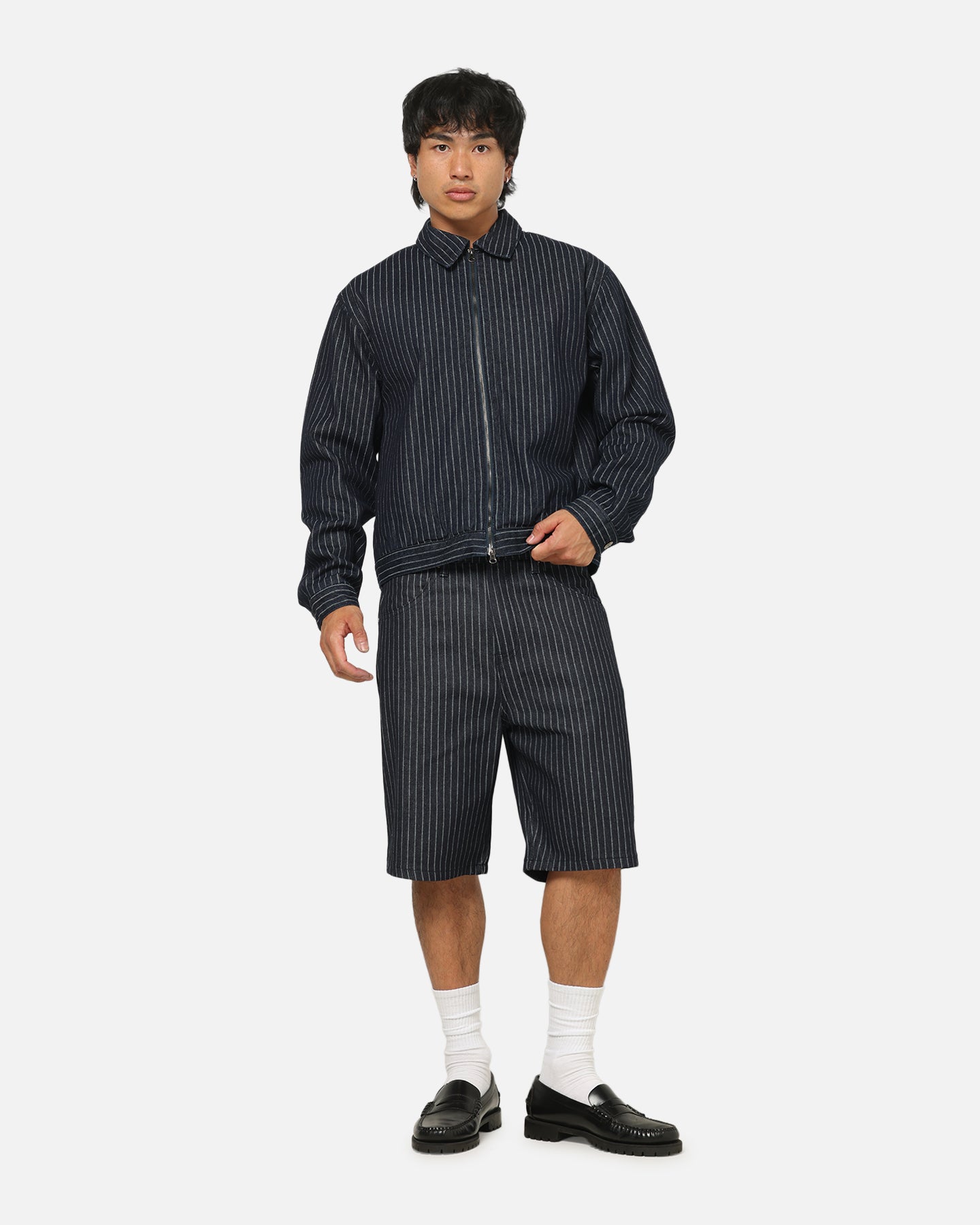 Carre Solace Baggy Jorts Navy Pinstripe | Culture Kings NZ