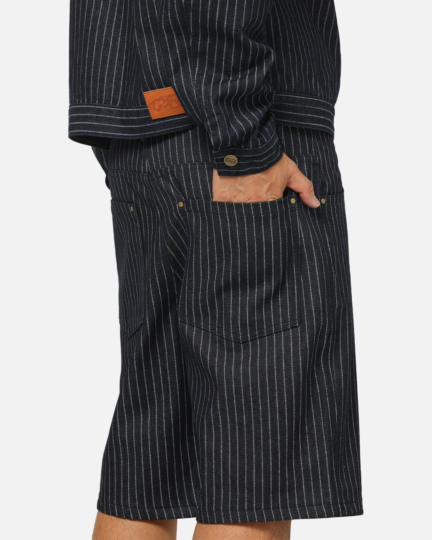 Carre Solace Baggy Jorts Navy Pinstripe | Culture Kings NZ