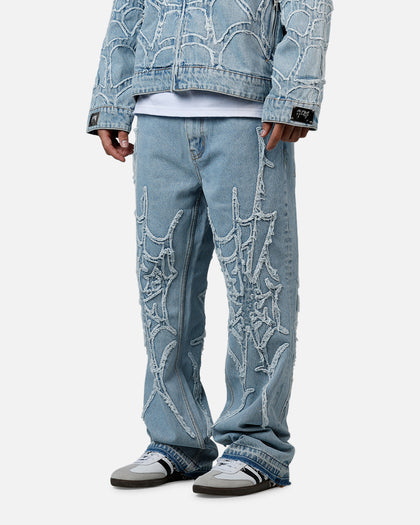 Revenge Spider Web Denim Pants Blue