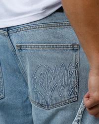 Revenge Spider Web Denim Pants Blue