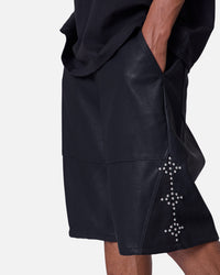 MNML Ultra Baggy Stud Leather Shorts Black