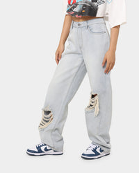 MNML Women's Baggy Distressed Jeans Vintage Blue
