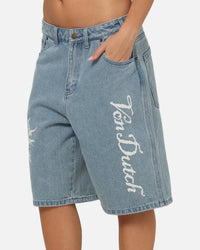 Von Dutch Skull Jean Shorts Mid Blue Denim