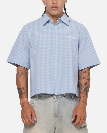 Ed Hardy Vandal Button Up Shirt Blue Check