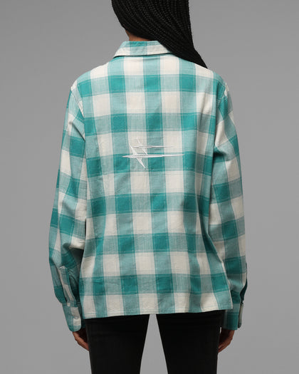 Loiter Hybrid Flannel Button Up Shirt Green-Plaid