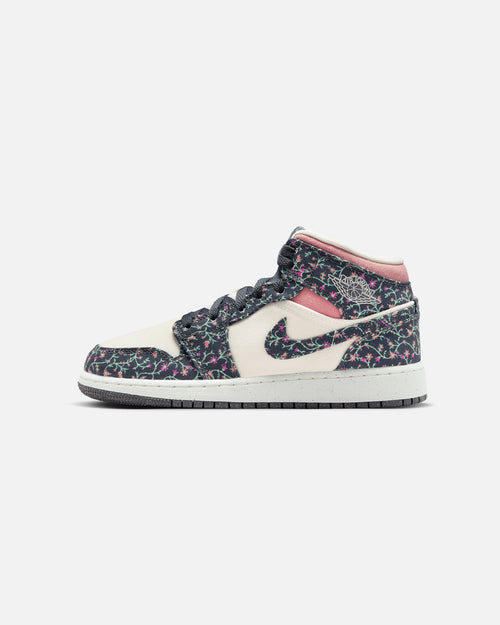 Jordan Kids' Air Jordan 1 Mid SE "Floral" (GS) Anthracite