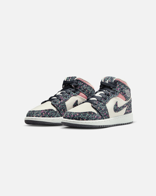 Jordan Kids' Air Jordan 1 Mid SE "Floral" (GS) Anthracite
