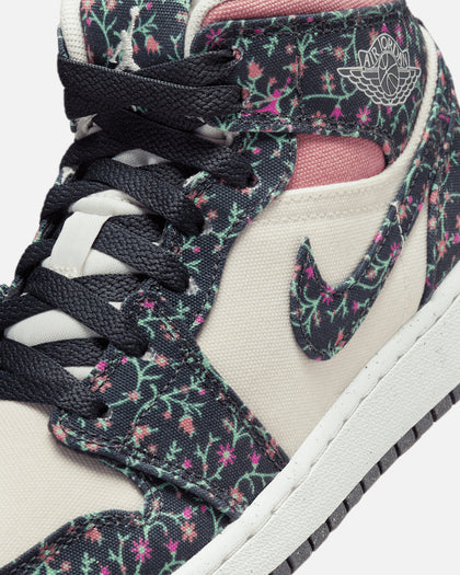 Jordan Kids' Air Jordan 1 Mid SE "Floral" (GS) Anthracite