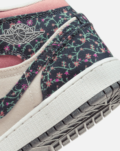Jordan Kids' Air Jordan 1 Mid SE "Floral" (GS) Anthracite