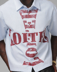 Loiter Rider Distressed Button Up Shirt Blue/White Stripe