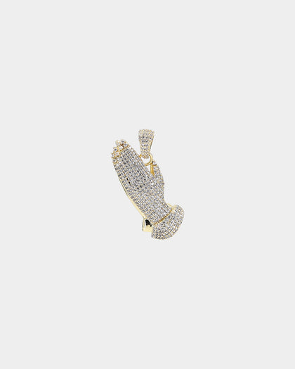 Saint Morta Iced Praying Hands Pendant Iced Gold