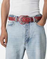 MNML All Over Rhinestone Studded Belt Red