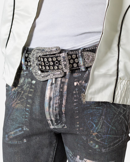 MNML All Over Rhinestone Studded Belt Black