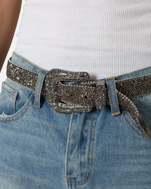 MNML Caviar Crystal Belt Black