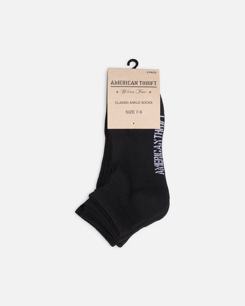 American Thrift Classic Ankle Socks 3 Pack Black