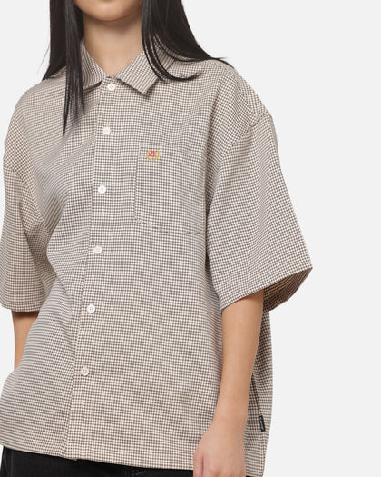 Carre Grid Short Sleeve Button Up Shirt Ecru Check