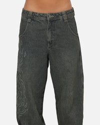 Ed Hardy Ghost Tattoo Ultra Wide Jeans Dirty Denim