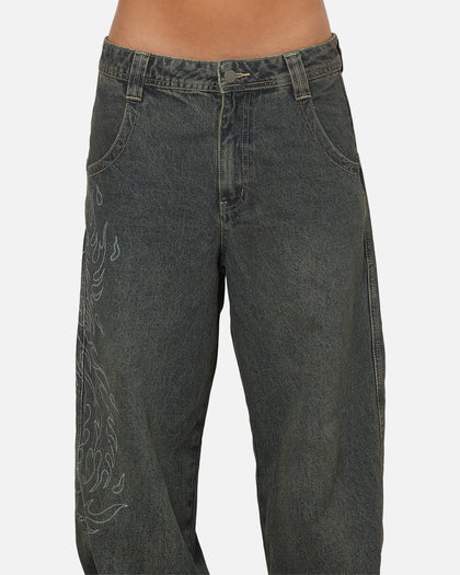 Ed Hardy Ghost Tattoo Ultra Wide Jeans Dirty Denim