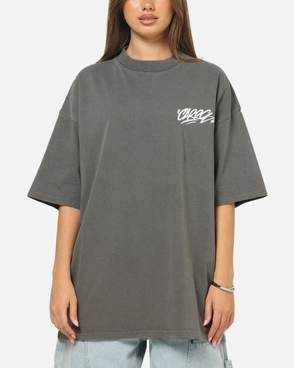 Carre Tag Mock Neck T-Shirt Black Acidwash