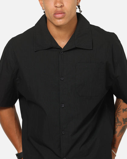 Saint Morta Raw Cut Twill Button Up Shirt Black