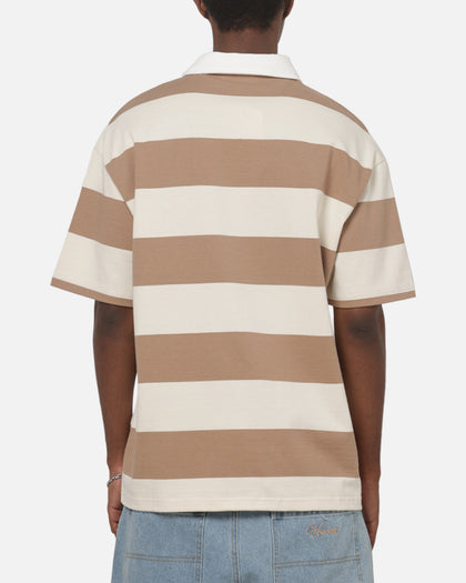 Vouseti Post Game Polo Shirt Latte White Stripe