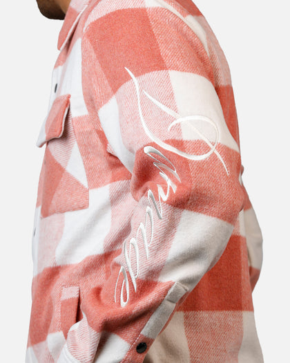 Criminal Damage Embroidered Flannel Shirt Pink