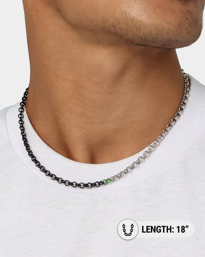 Loiter 18" Split Chain Necklace Black/Silver/Green