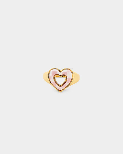 Raising Hell Checkered Heart Ring Gold/Pink