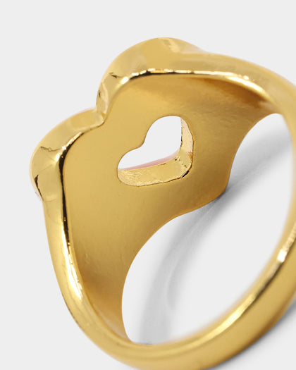 Raising Hell Checkered Heart Ring Gold/Pink