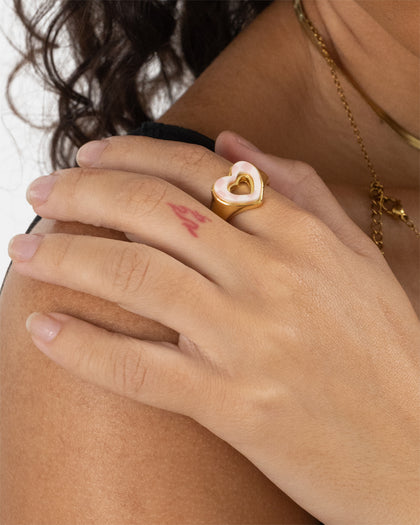 Raising Hell Checkered Heart Ring Gold/Pink