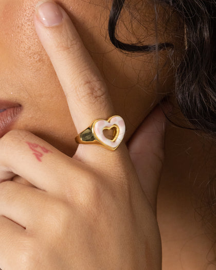 Raising Hell Checkered Heart Ring Gold/Pink