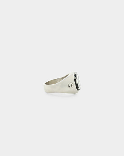 Loiter Checkerboard Signet Ring Silver/Black/White