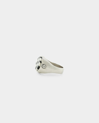 Loiter Checkerboard Signet Ring Silver/Black/White