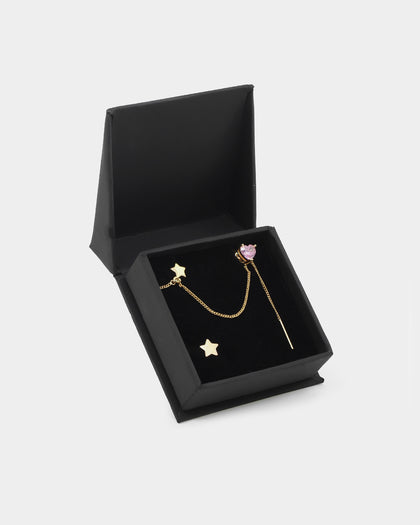 Raising Hell Women's Starry Heart Earrings Chain Gold/Pink