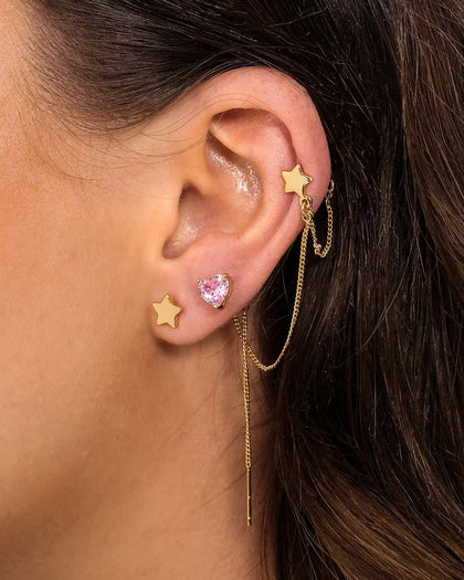 Raising Hell Women's Starry Heart Earrings Chain Gold/Pink