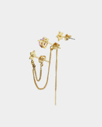 Raising Hell Women's Starry Heart Earrings Chain Iced Gold