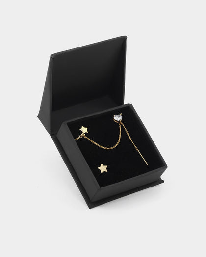 Raising Hell Women's Starry Heart Earrings Chain Iced Gold