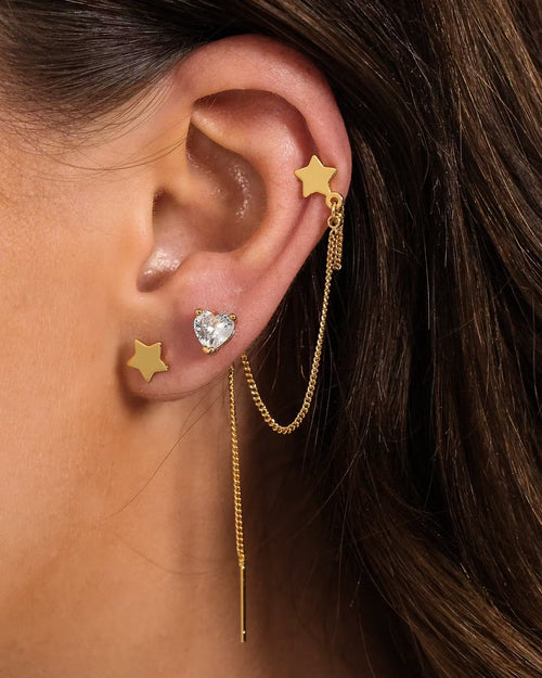 Raising Hell Women's Starry Heart Earrings Chain Iced Gold