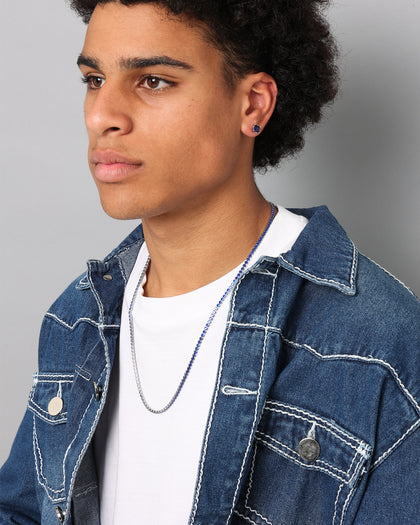 NXS Square Cut Earring White Gold/Blue