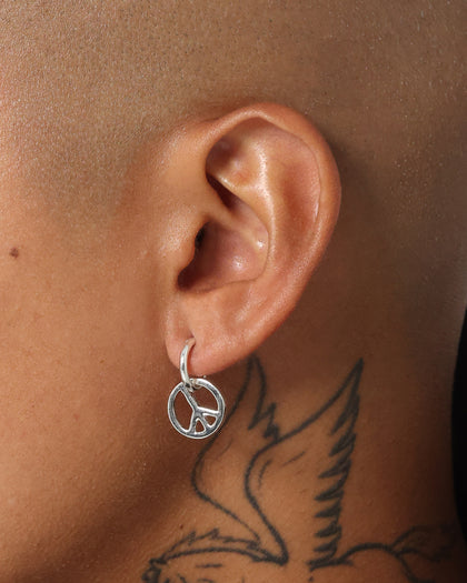 Wild For The Weekend Peace Drop Hoop Earrings Silver