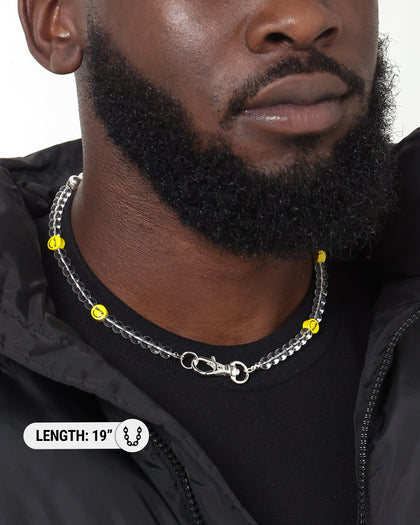 Wild For The Weekend Smiley Beaded Necklace Silver