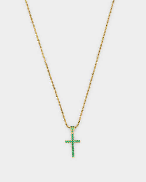 NXS Classic Mini Cross Pendant Gold/Green